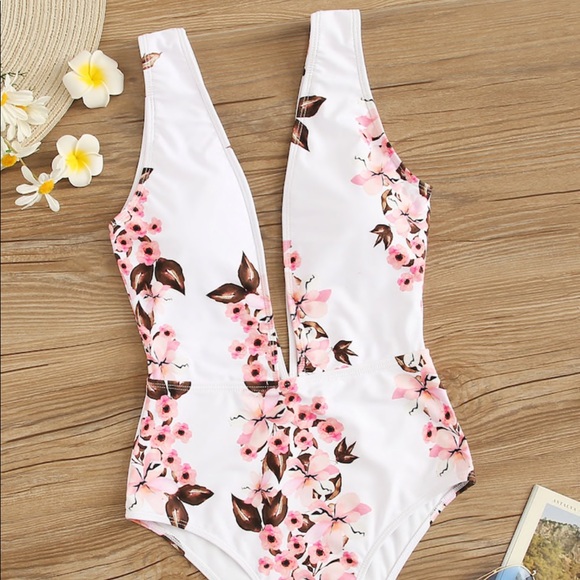 Other - Beautiful Floral One Piece with Plunging Neckline